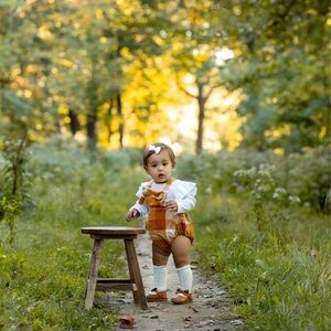 Baby Boy or Girl Plaid Romper — Rust & Cream for Fall